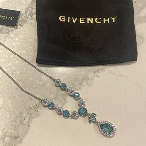 NWT Givenchy silver with aqua stones and cz beautiful Y drop necklace!